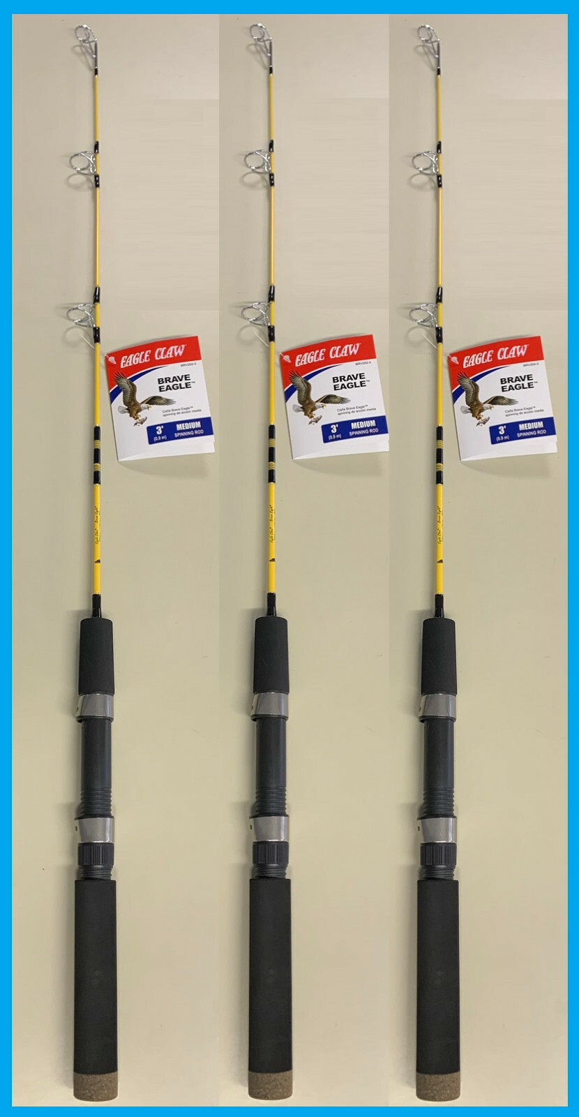 3 EAGLE CLAW BRAVE EAGLE 3′ Ice Fishing Spinning Rods #BRV202-3 FREE USA SHIP!