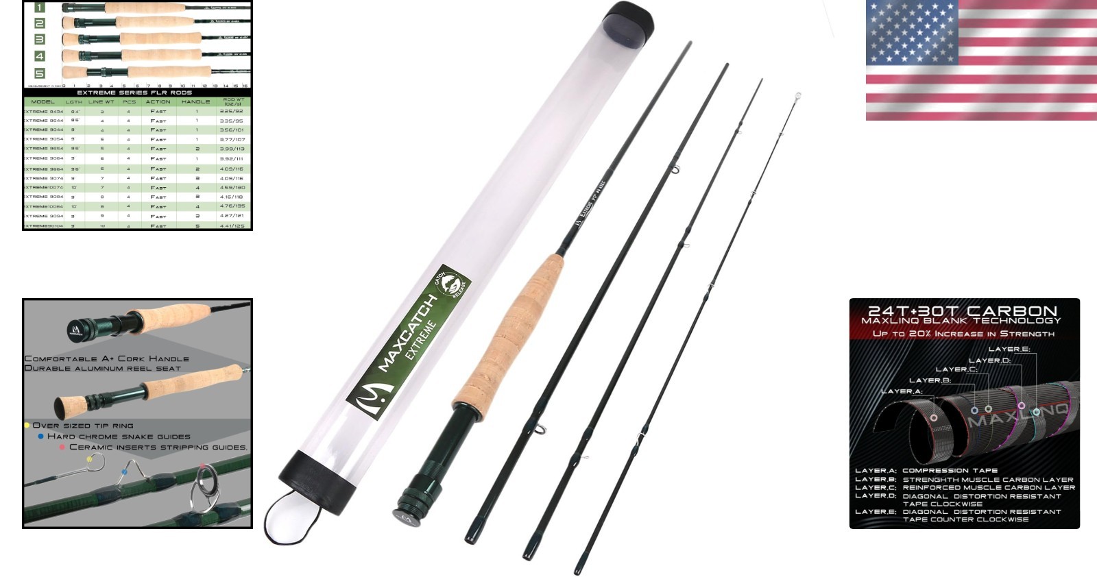 Fly Fishing Rod 9ft 4sec IM6 Carbon 4-Piece 3-8wt Replacement Guide