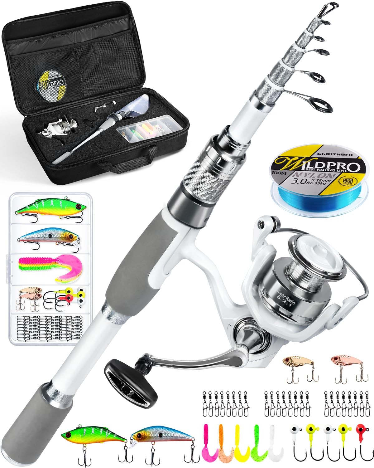 Telescopic Fishing Rod Reel Combo Carbon Fiber Saltwater Freshwater Kit Bag