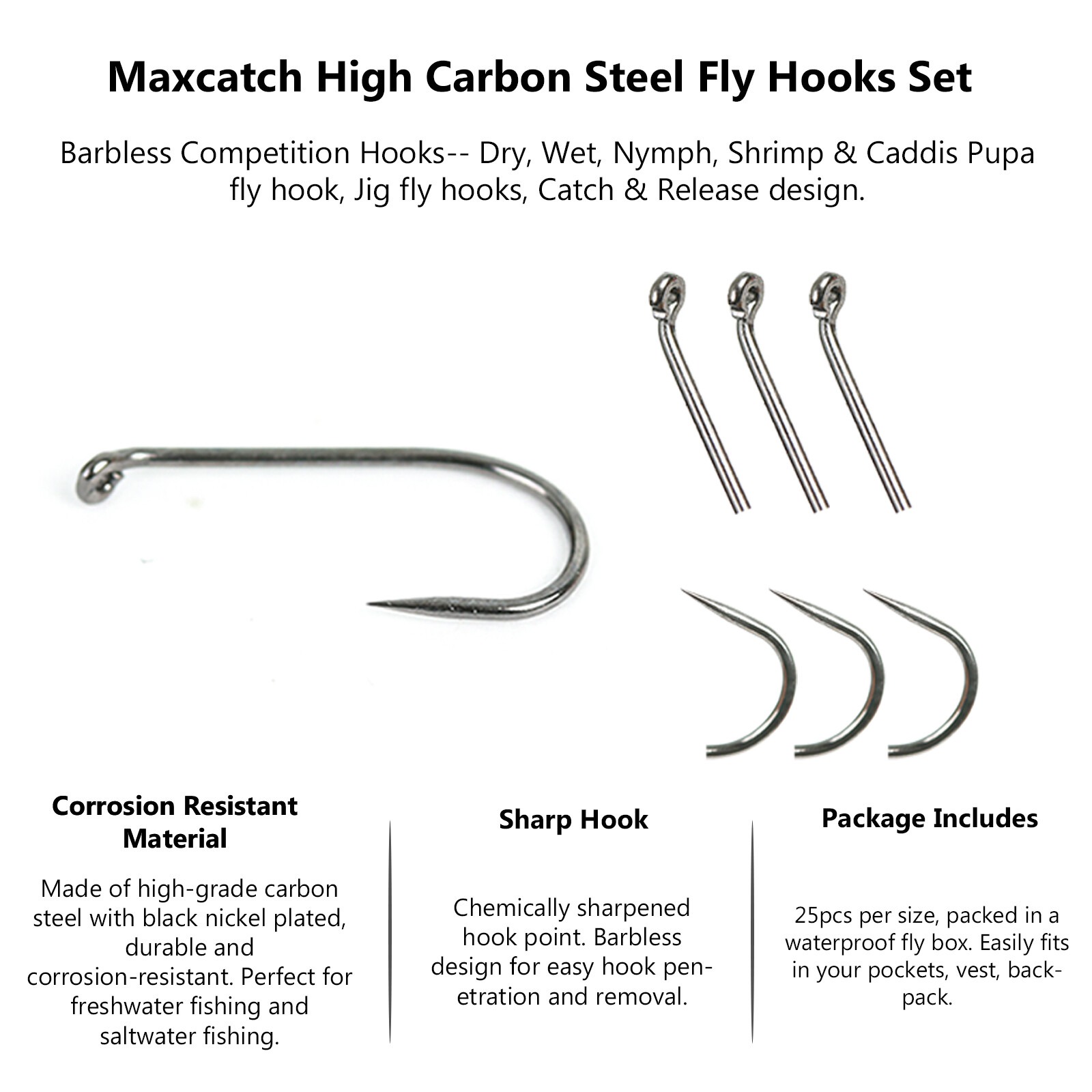 100pcs Barbless Fly Tying Hooks Set Dry Nymph Wet Shrimp Jig Hook with Box