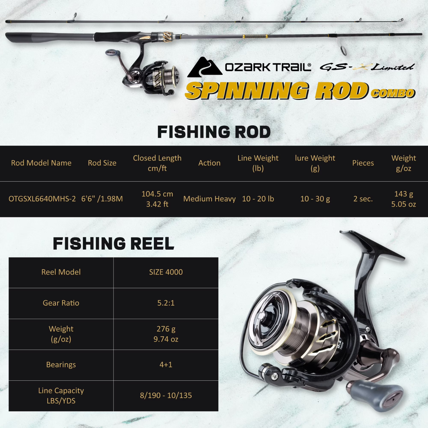 Ozark Trail GS-X Limited Spinning Combo 6’6″ MH Rod 4000 Reel