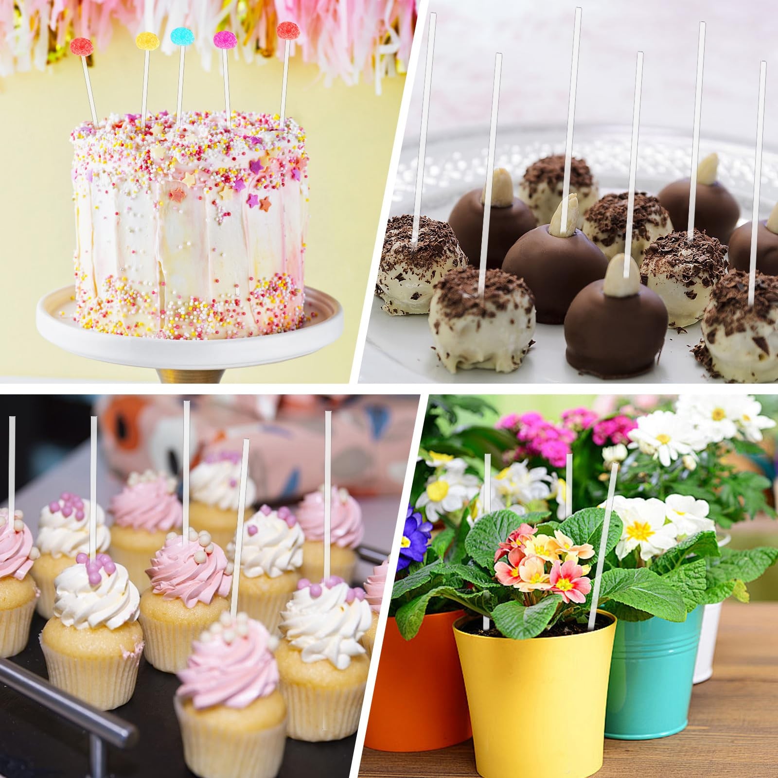 120 PCS Flat Clear Cupcake Topper Sticks, 8 Inch 2 mm Diameter Clear Acrylic …