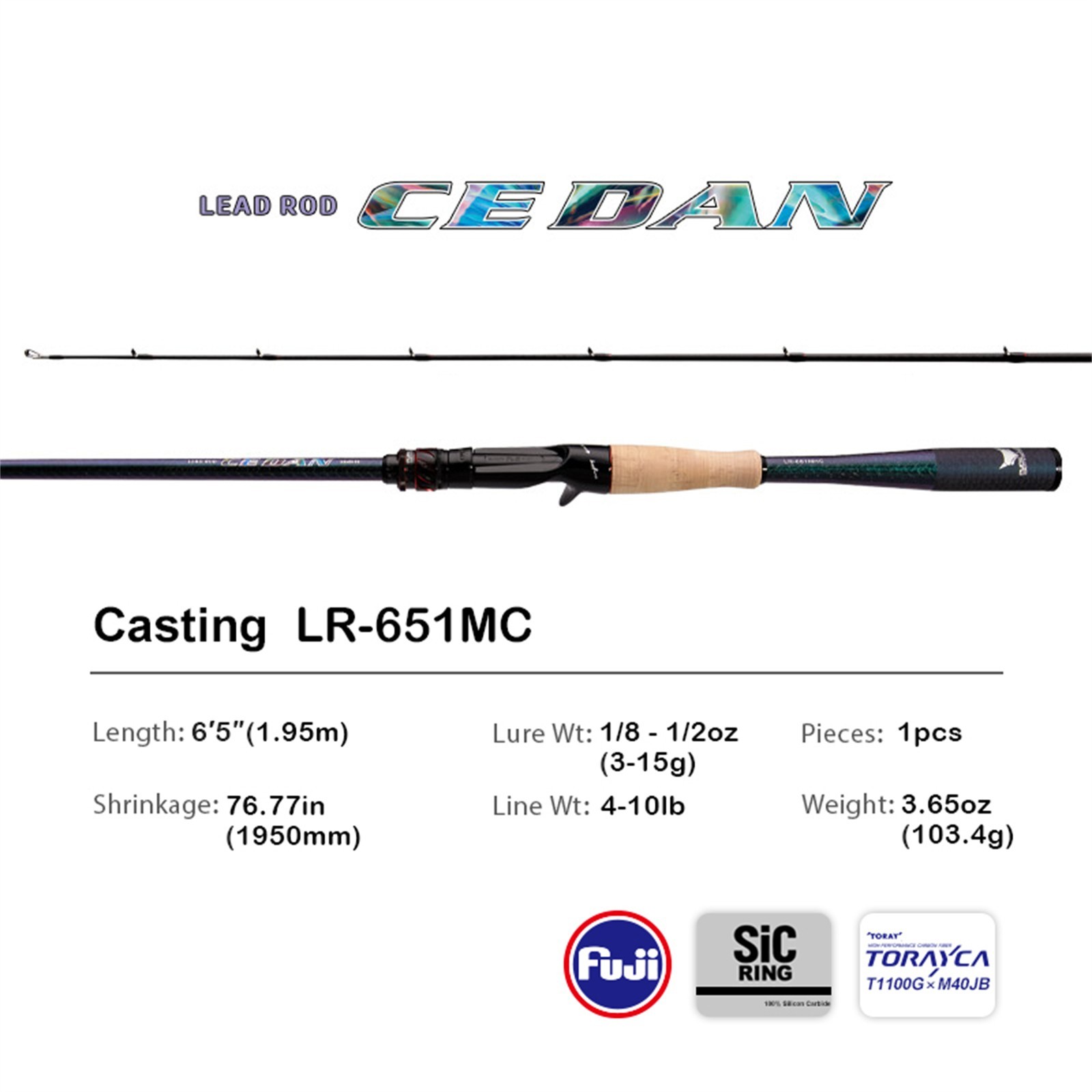 PURELURE LEAD ROD CEDAN 1-Piece Lure Fishing Rod Spinning Casrting Extra Fast