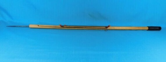 VINTAGE ICE FISHING POLE WOODEN RUBBER HANDLE SPIKE END WONDERFUL CONDITION