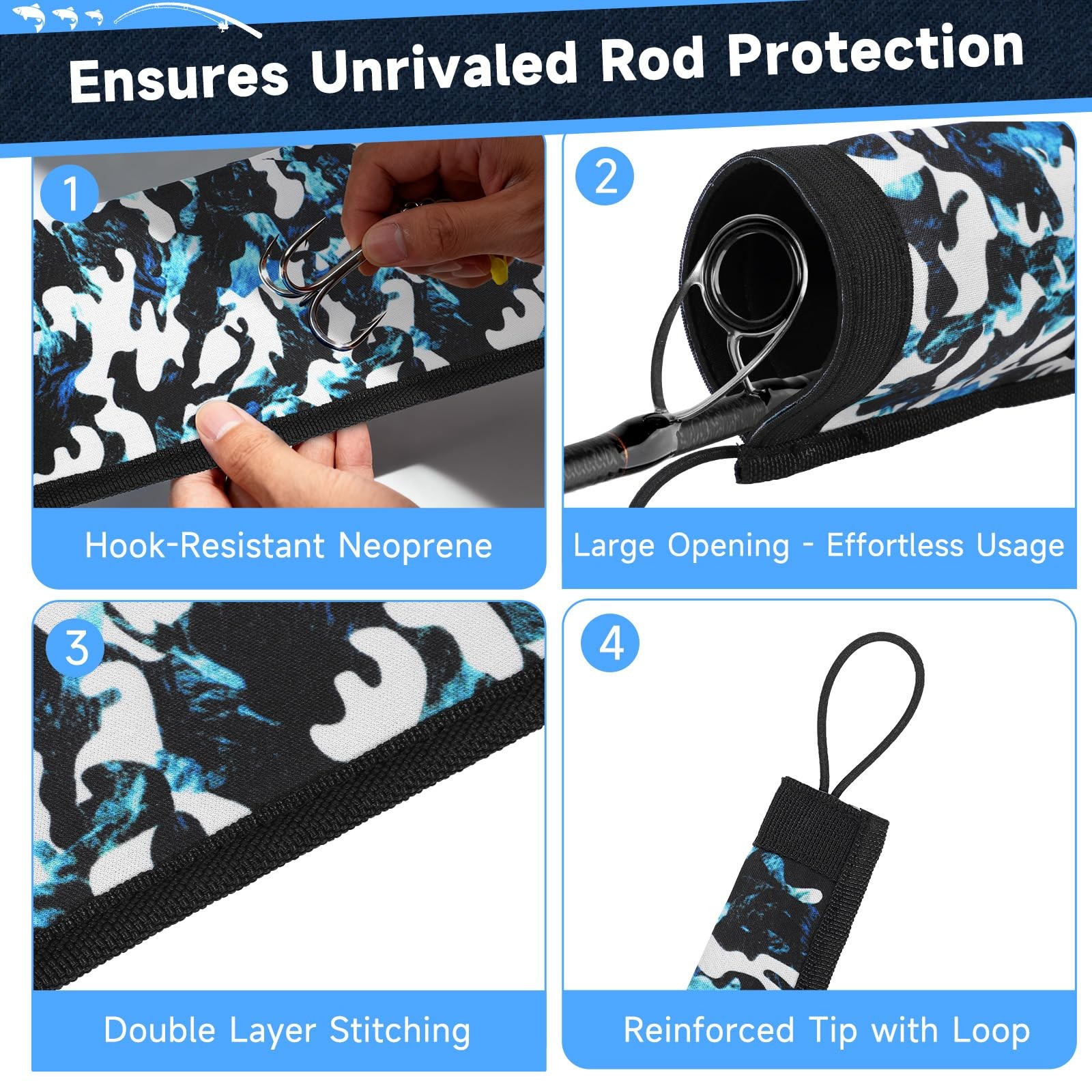 MONYES Neoprene Fishing Rod Sleeves for Casting, Spinning, Trolling Pole 65″