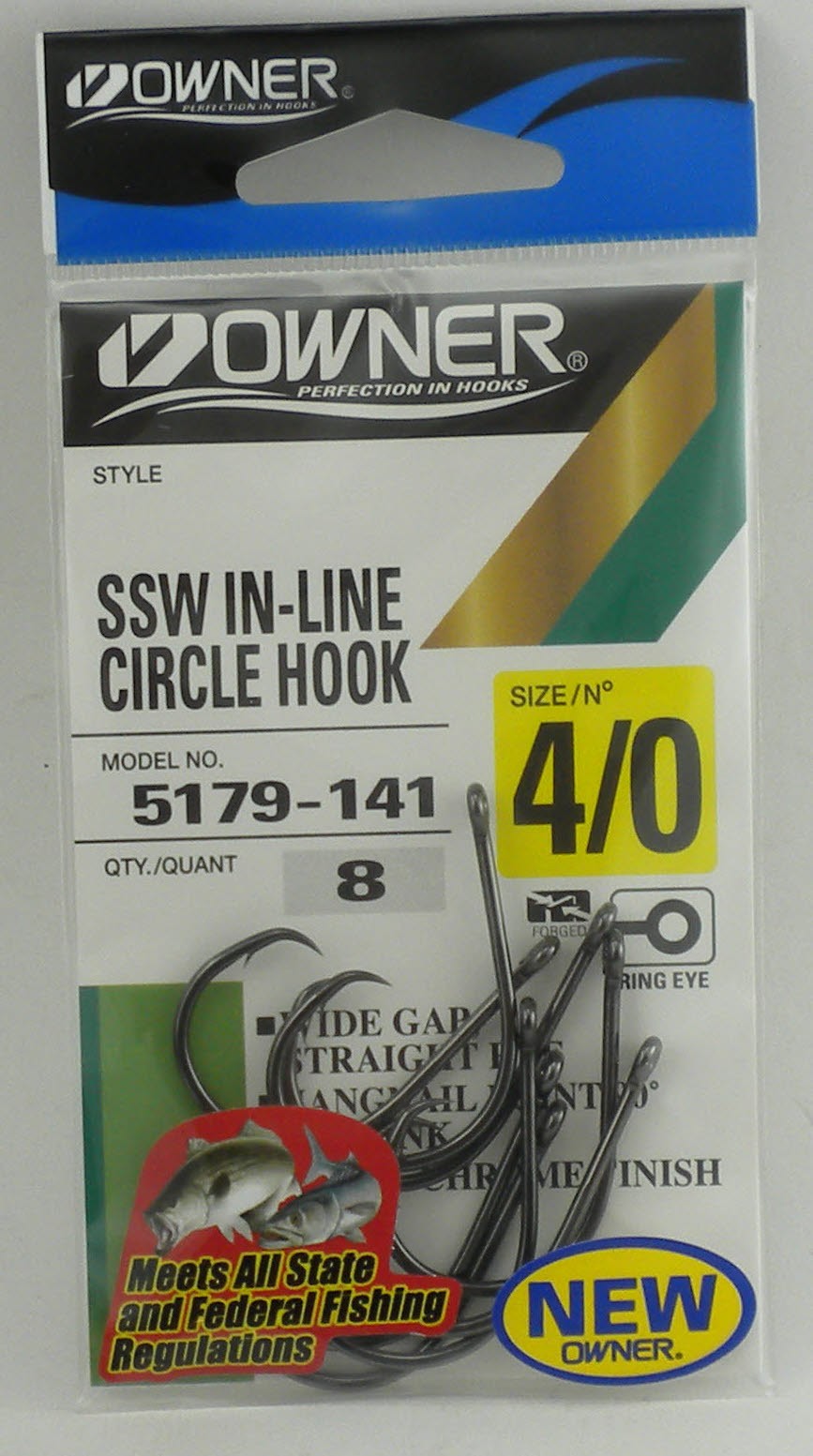 Owner 5179-141 SSW Inline Circle Hook Black Chrome Size 4/0