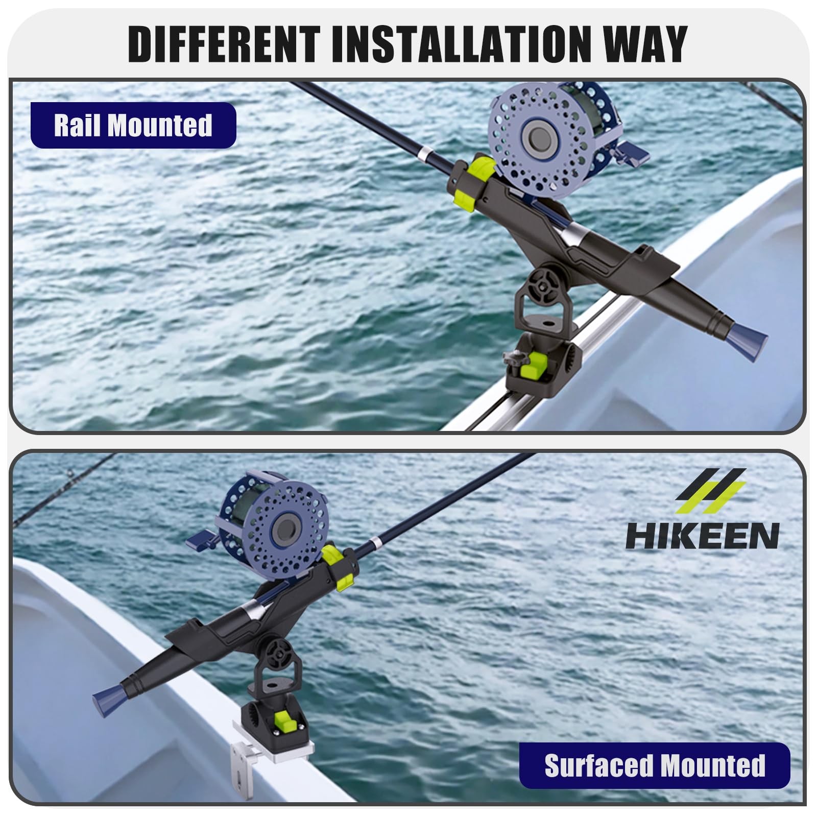 Boat Fishing Rod Holder Square Rail Mount, 360° Adjustable, Durable ABS/Steel