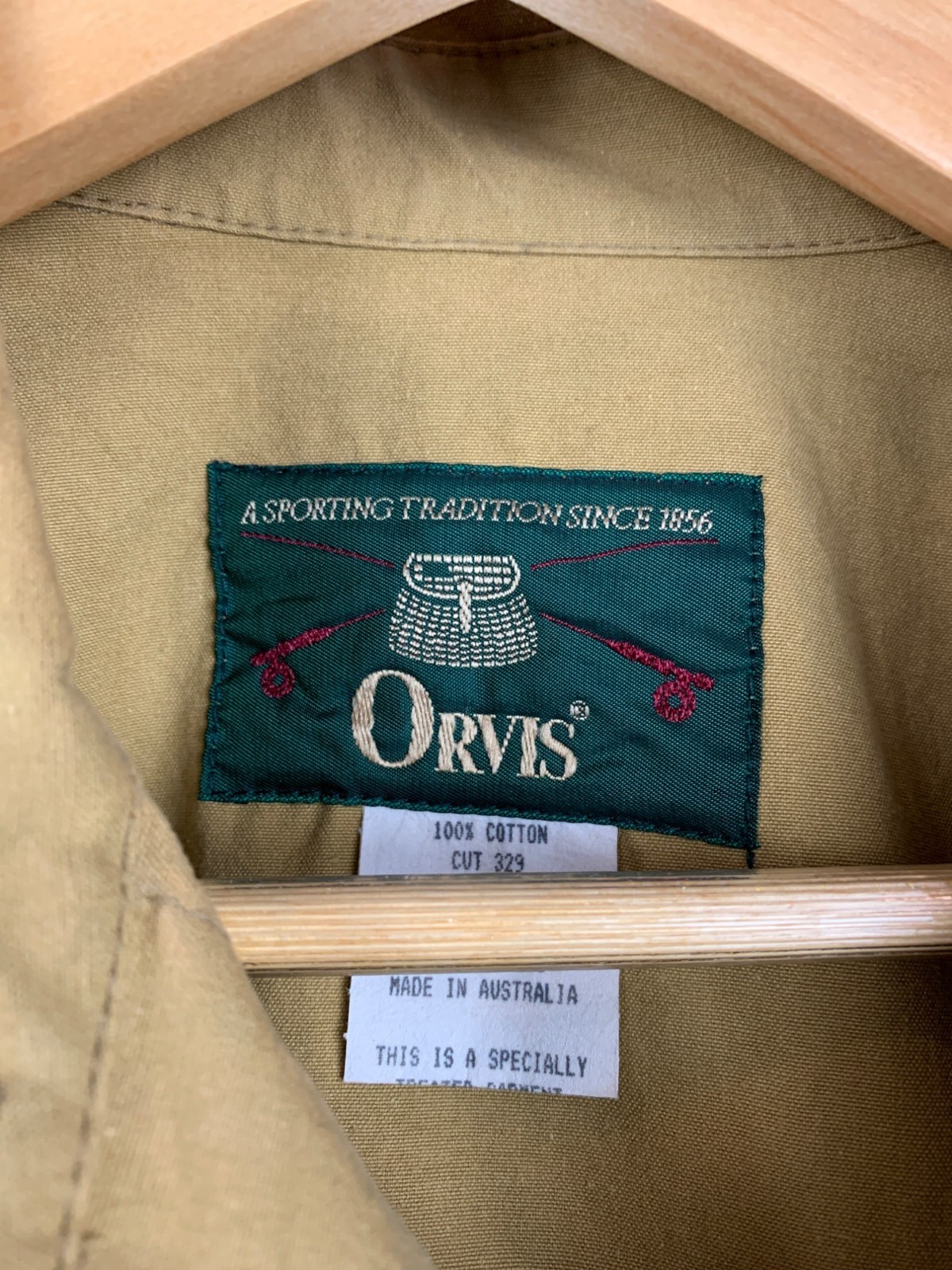 Orvis Mens Khaki & Olive Shooting Jacket L 100% Cotton