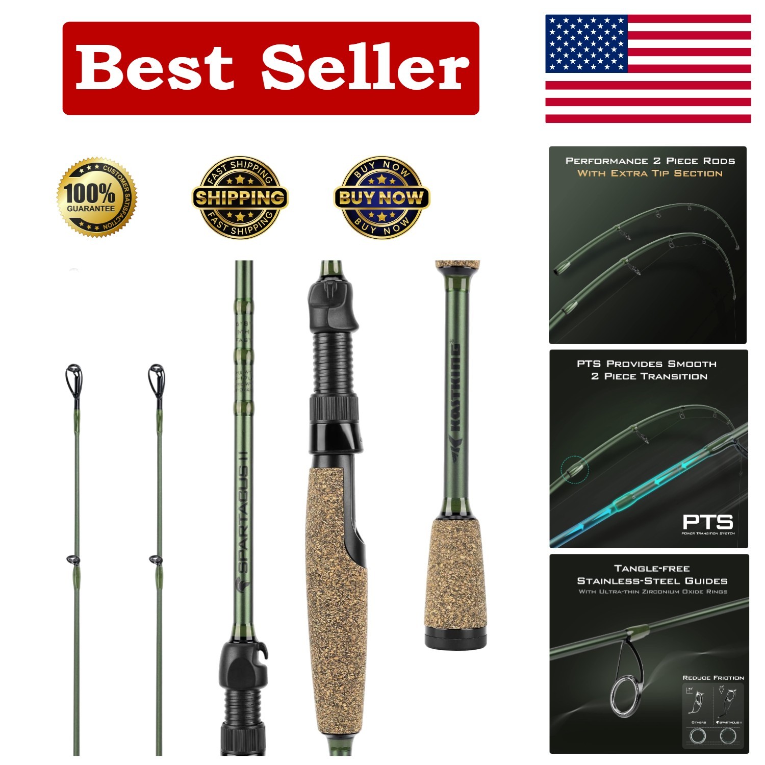 Spartacus II Fishing Rod – Stryker Green, 10lb Line Weight, Extra Tip Included