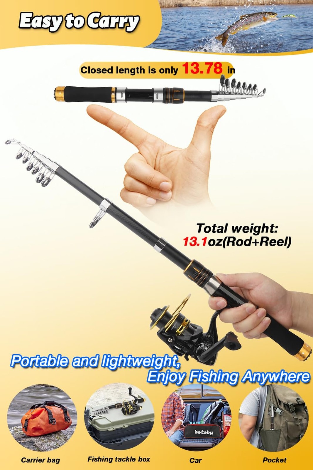 Fishing Pole Combo Set, 6.89ft Fishing Rod and Reel Combo, Carbon Fiber Teles…