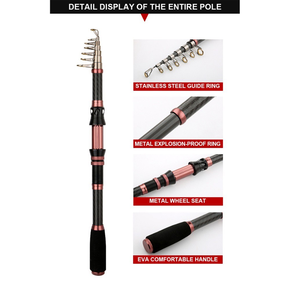 Carbon Fiber Shrink Fishing Rod Black Pink 1 8m 3 0m Sea Pole With Smooth Ring