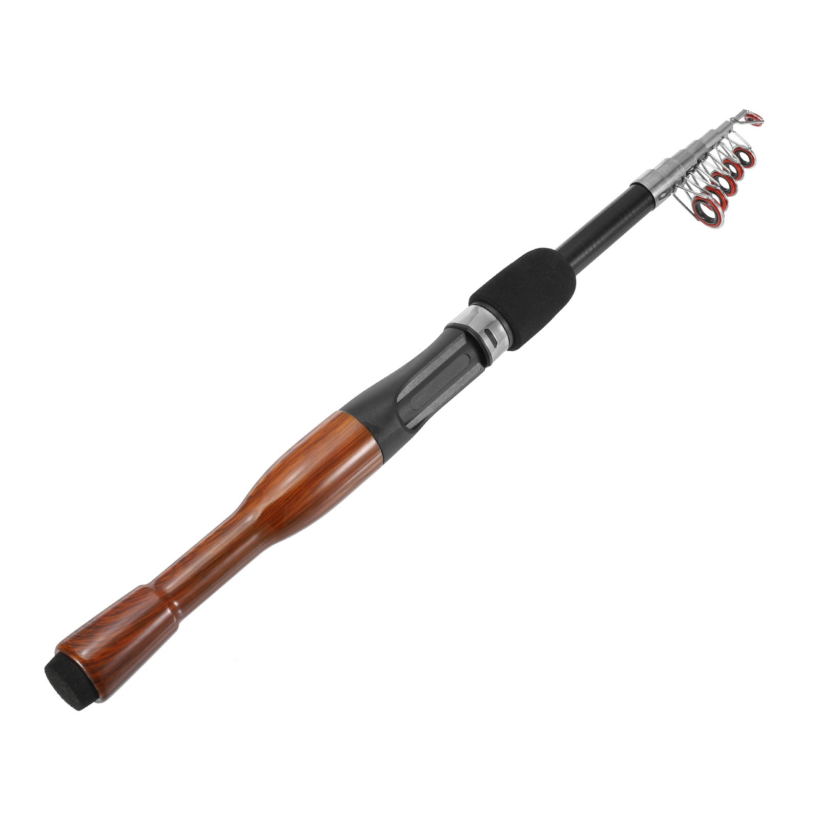 Telescopic Fishing Rod 1.8 M, Fiberglass Fishing Poles, Black & Wood Color