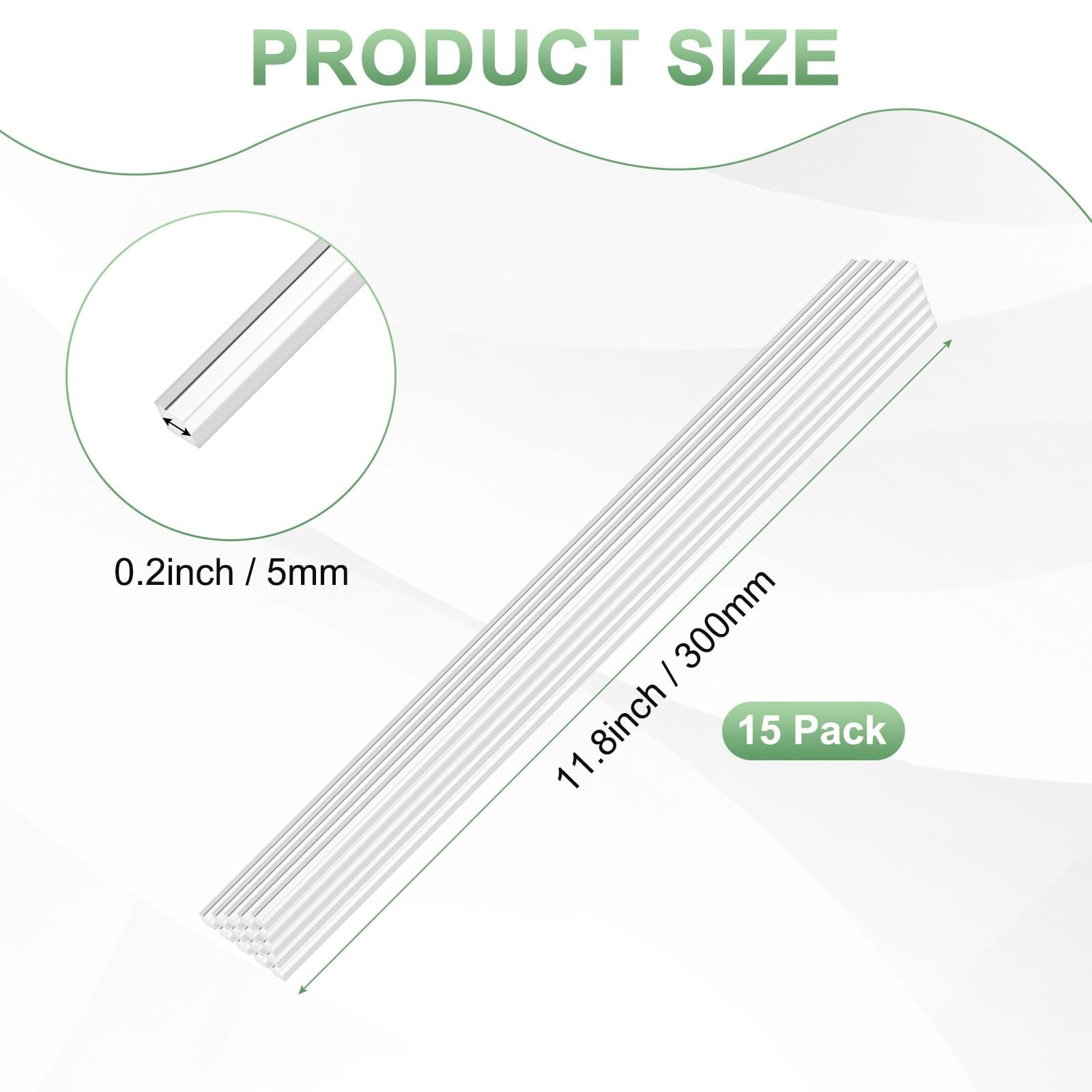 15 PCS 11.81×0.2 Inch Clear Acrylic Square Rods Dowel Sticks DIY Crafts