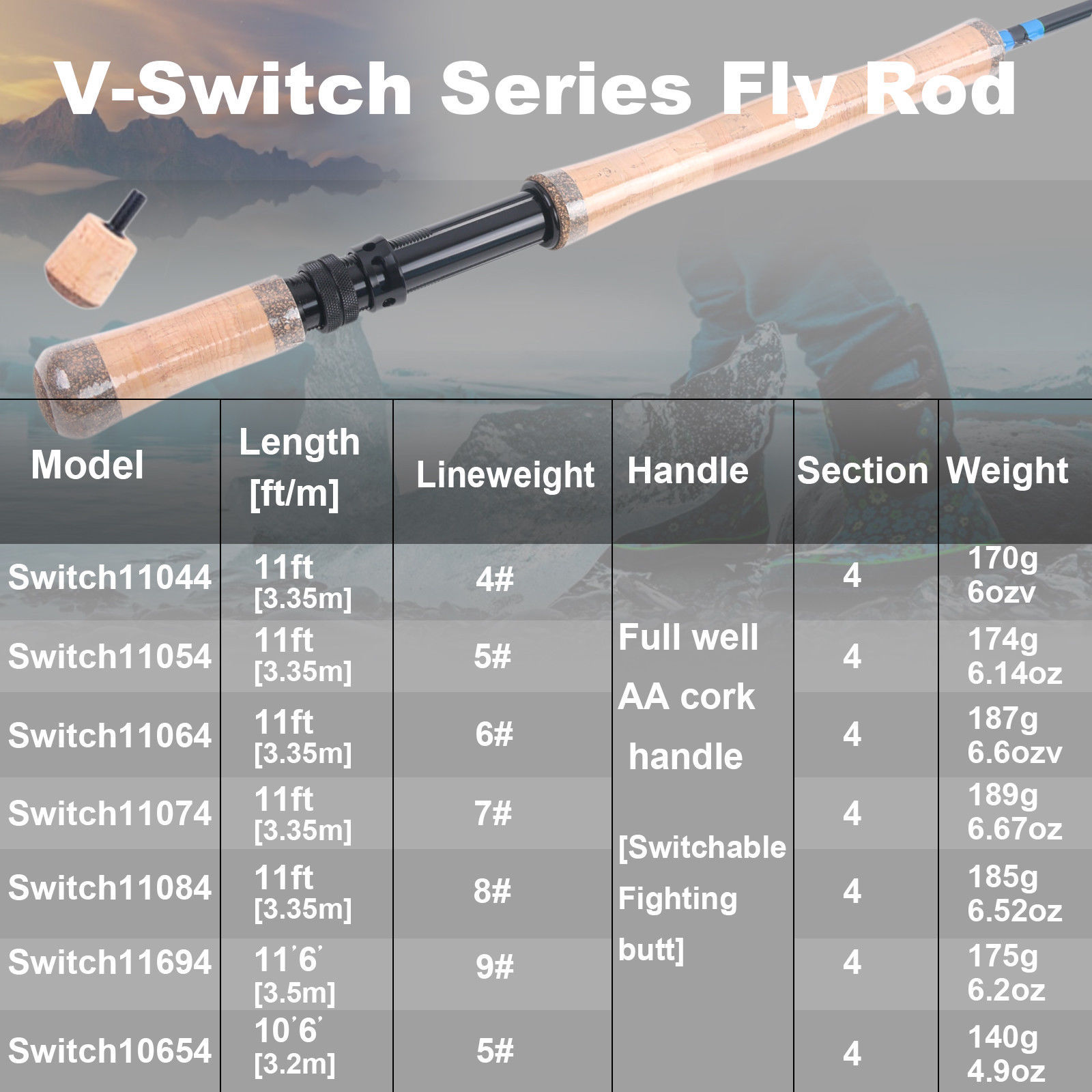 Two-handed fly fishing rod spey and switch medium fast fly rod with cordura tube