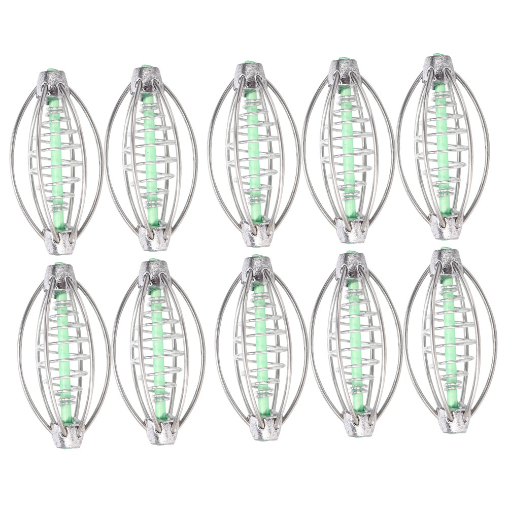 N- 10PCS Stainless Steel Spring Fishing Feeder Bait Cage Holder Tackle Accessory