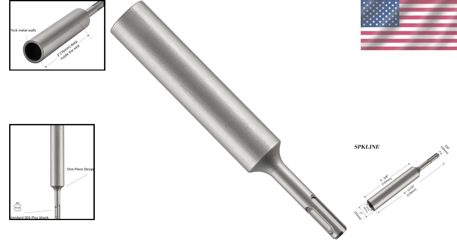 Industrial Grade Ground Rod Driver 6 69 Inch Length for SDS Plus Rotary Hammers