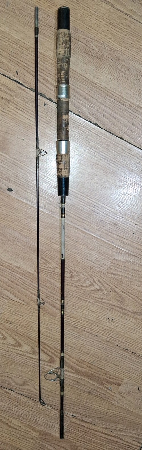 Vintage 2-Piece Fishing Rod Only w/ Full Cork Handle Grip, Brown/Black