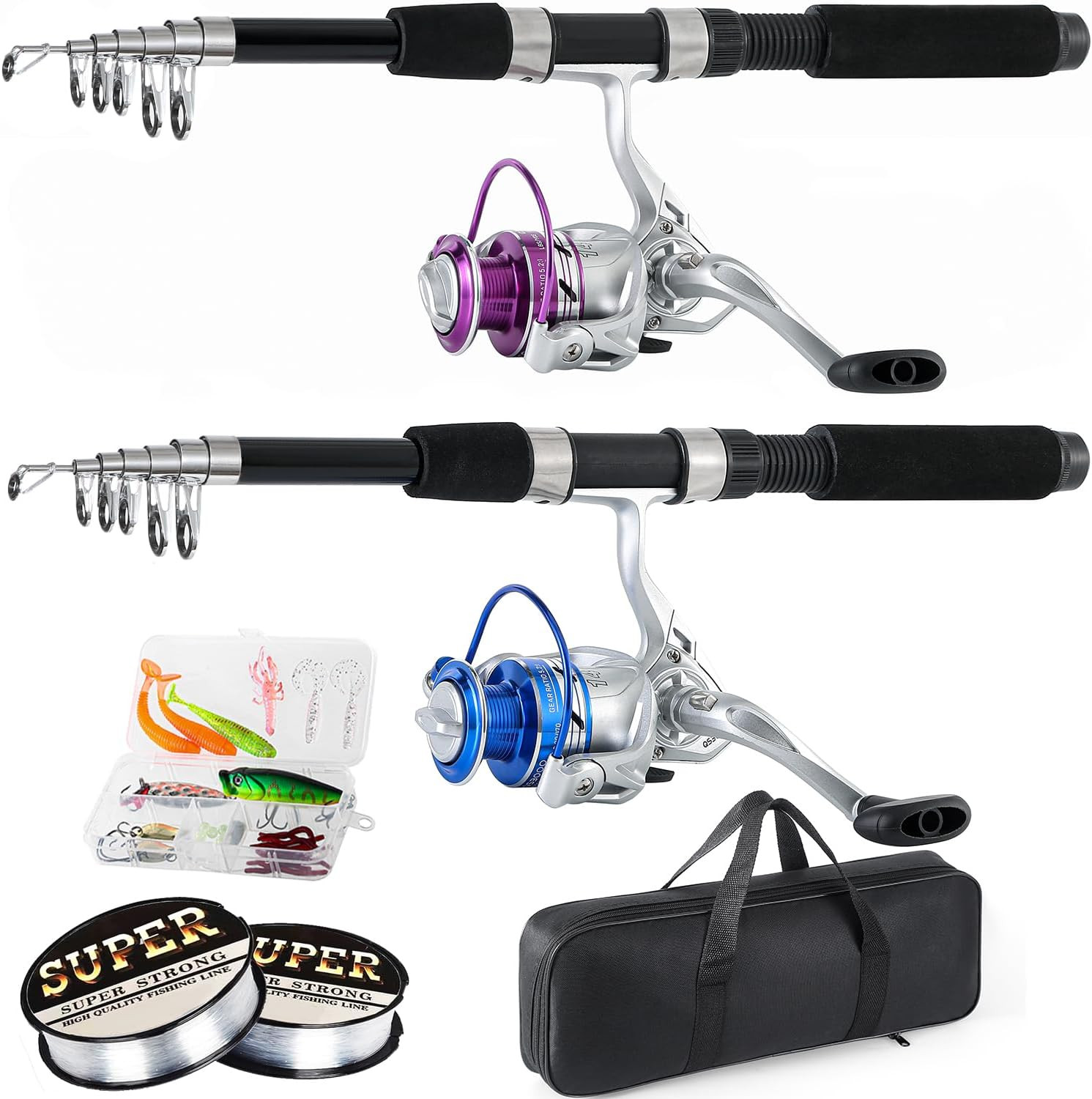 Fishing Pole Combo, 6.9Ft 2Pcs Telescopic Rods Set, Collapsible Fishing Rods, 2P