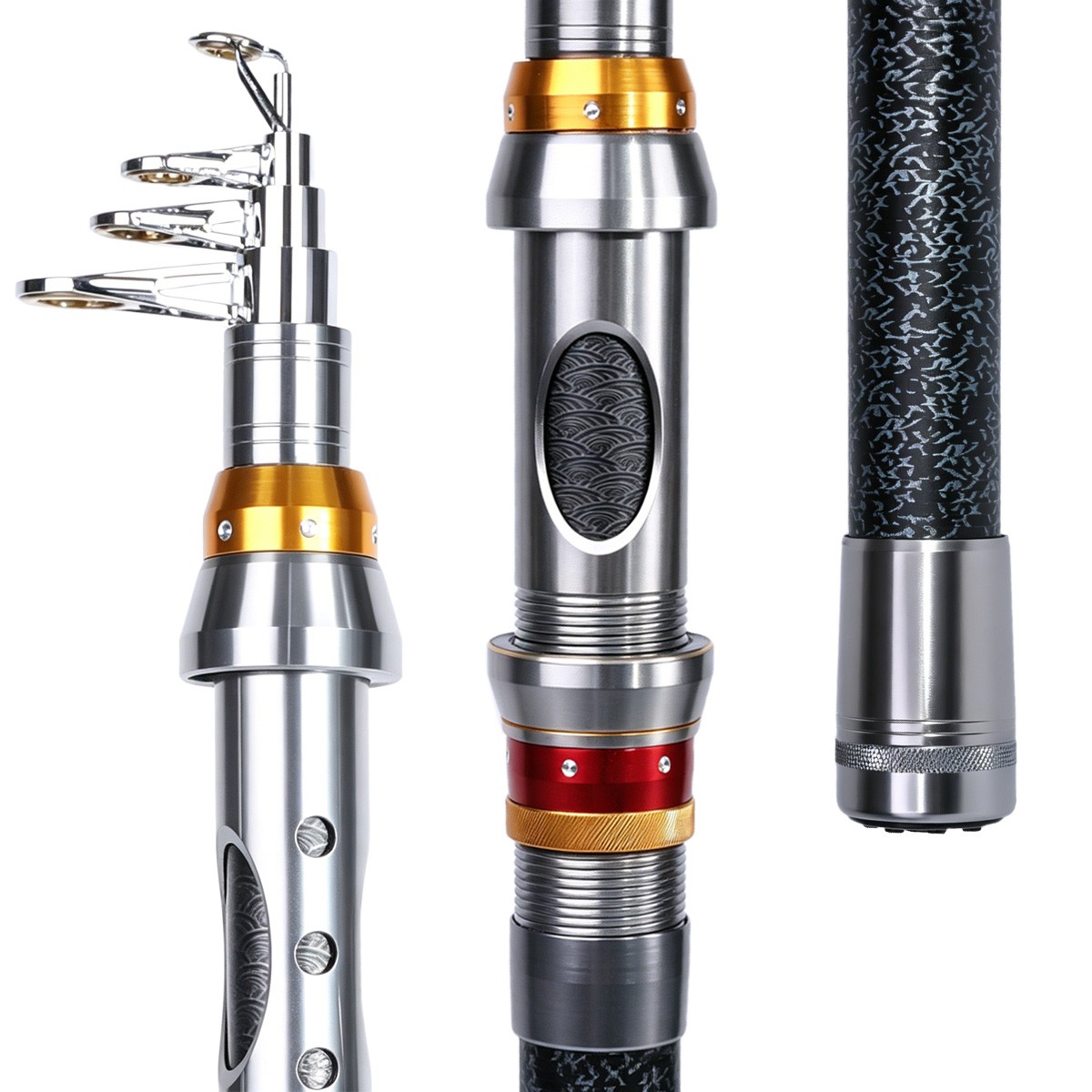 Carbon Fiber Telescopic Fishing Rod Sea Saltwater Freshwater Spinning Pole Brown