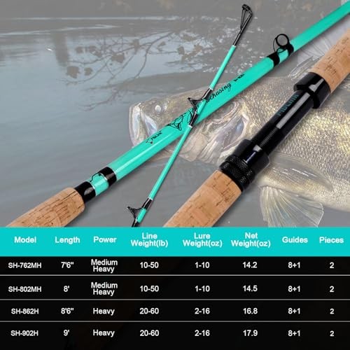Catfish Fishing Rods – 1 Piece/2 Piece Pole – Portable Travel Pole – Medium