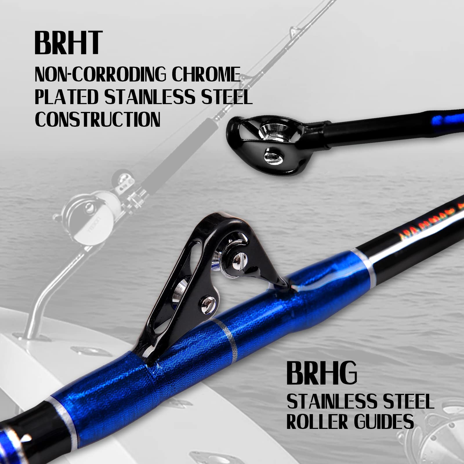 2-Piece Saltwater Offshore Trolling Rod 5-Feet 6-Inch Heavy Roller Rod Conven…
