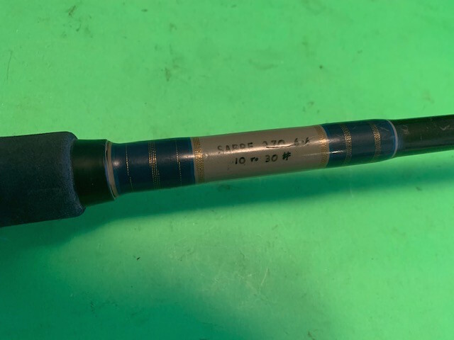 CUSTOM BUILT SABRE 6 FOOT 6 INCH 10 TO 30 POUND RATED CONVENTIONAL FISHING ROD