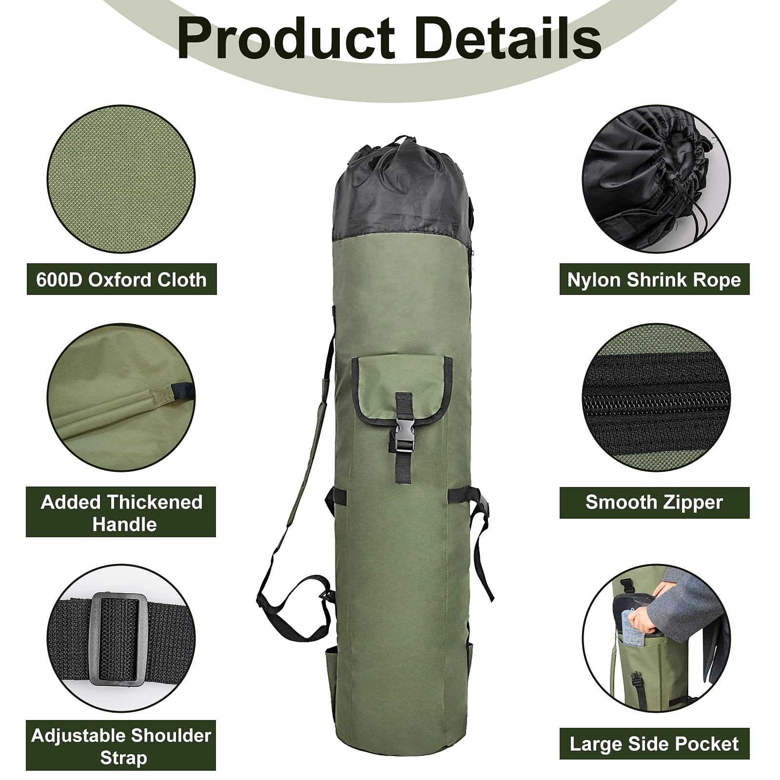 ReeMoo Fishing Rod Bag Case 48.4 inches * 13.4 inches, Army Green
