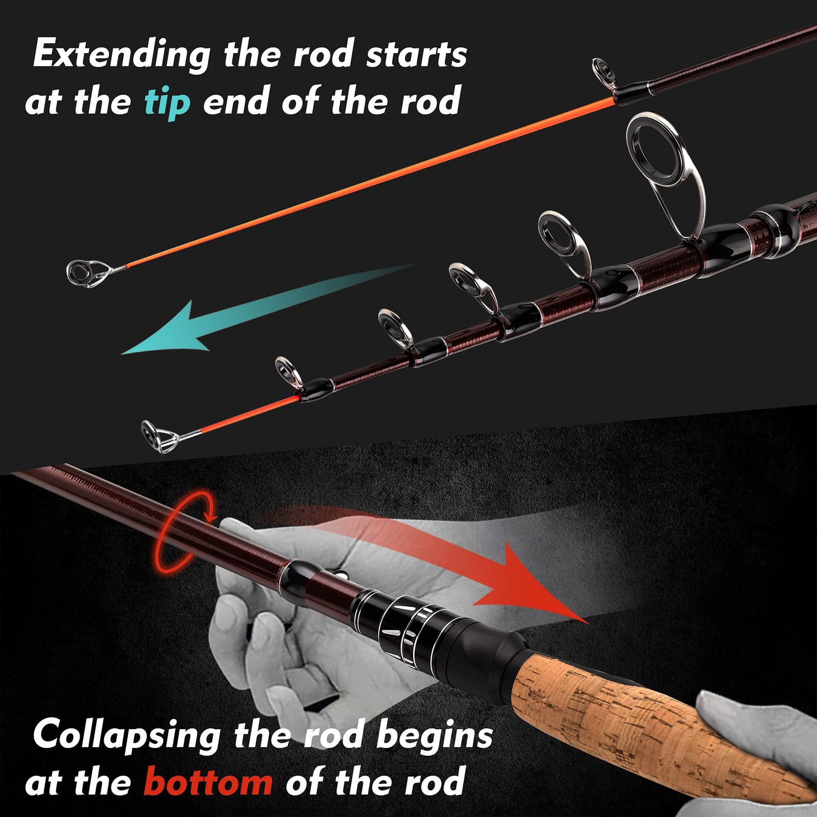EOW XPEDITE Portable Telescopic Fishing Rods, Spinning & Casting, 24T Carbon …