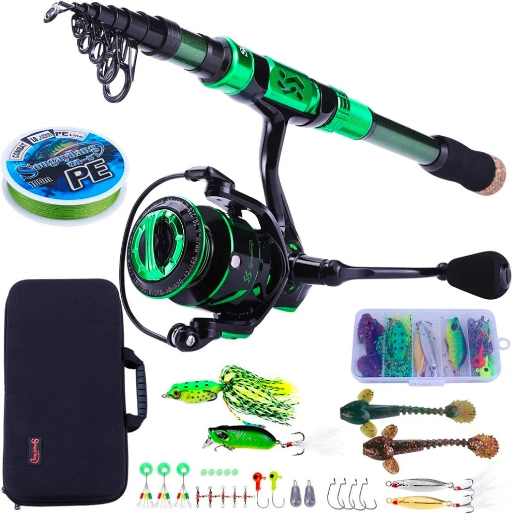 Sougayilang Fishing Rod and Reel Set Carbon Fiber Telescopic Rod 12+1BB 7.87ft