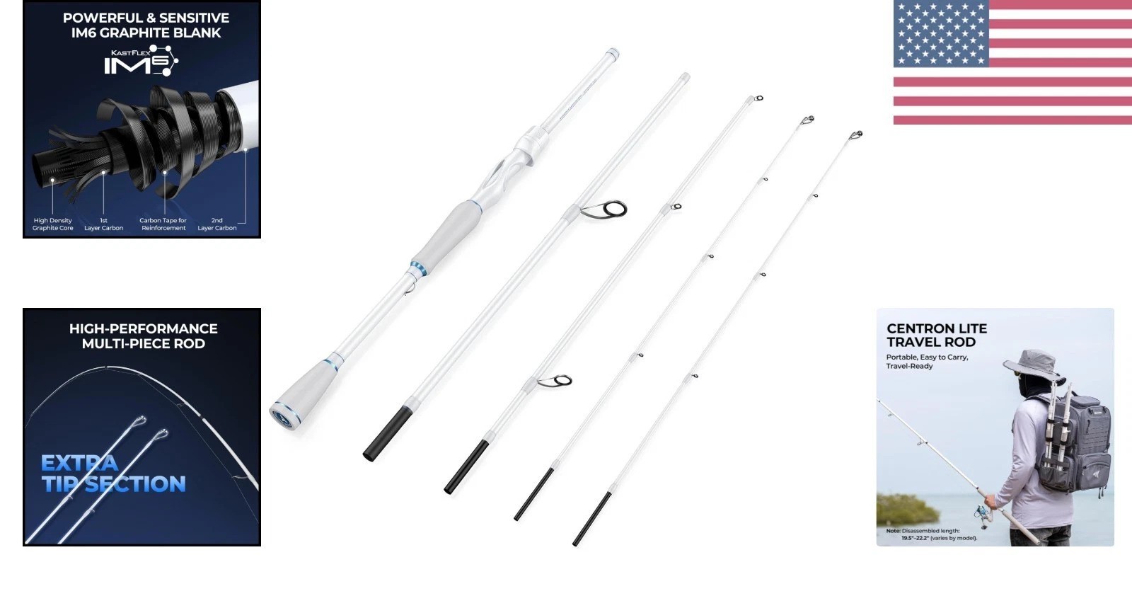 Centron Lite Travel Fishing Rods, Portable 4/5 Piece Spinning & Casting Rods,…