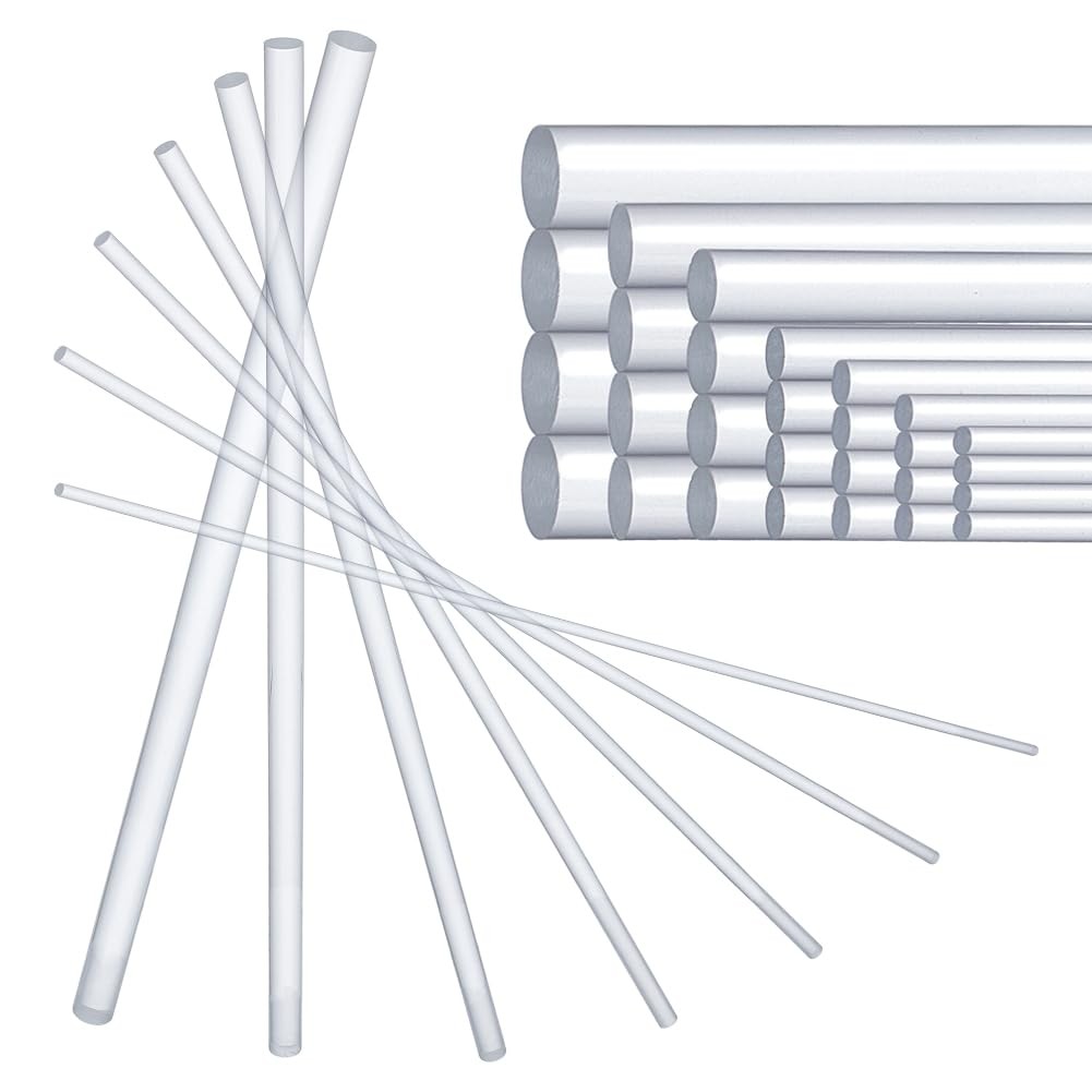 35Pcs 7 Sizes Clear Acrylic Dowel Rods Assortment Kit Diameter 3/4/5/6/8/9.5/…