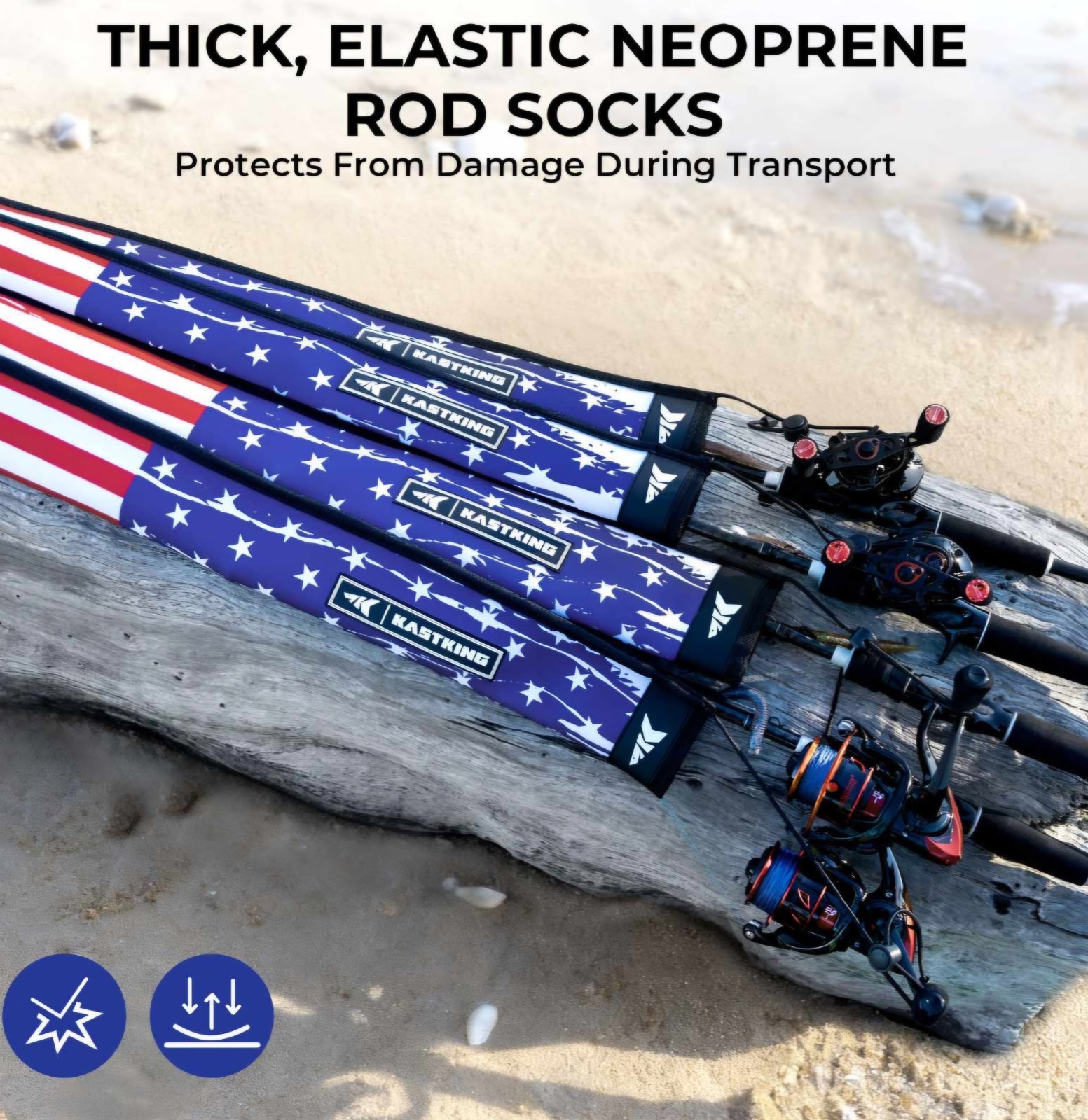 KastKing MeshGuard Neoprene Fishing Rod Sock Sleeve USA Flag Spinning Fly NEW