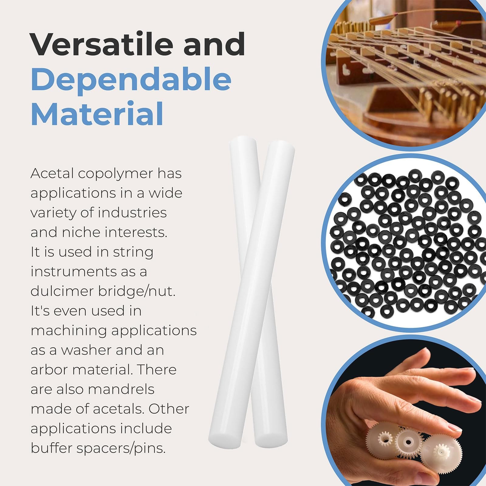 2 Pack Round Acetal Copolymer Rods – Standard Tolerance 1-Inch Diameter and 1…