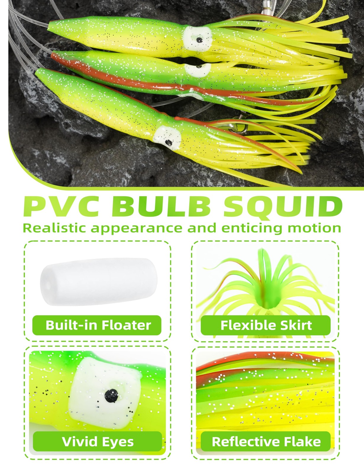 BLUEWING 18″ Upgraded Fishing Spreader Bar Formation with 9″ Floating Squids …