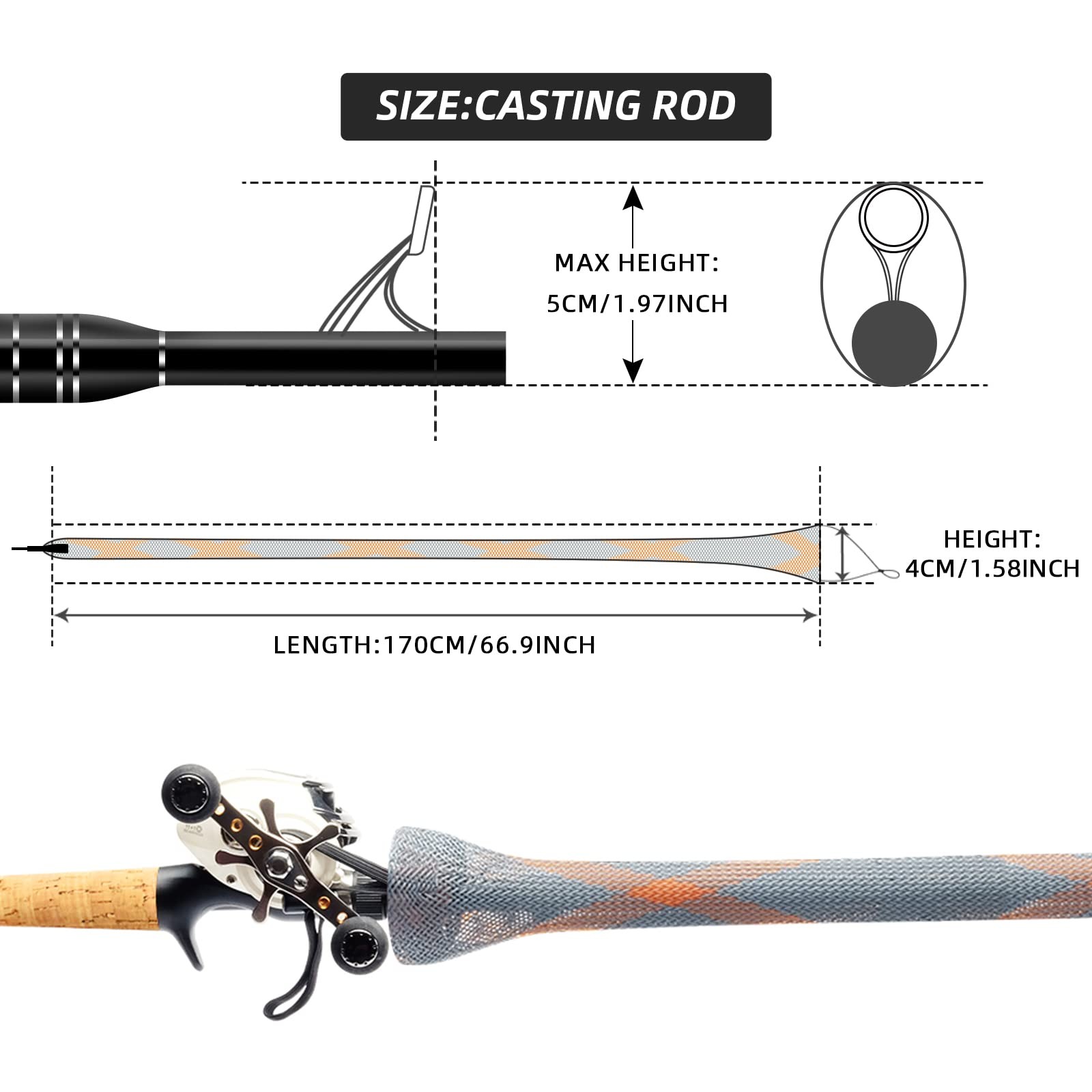SF Standard Casting Fit Rod 6-1/2 FT to 7-1/2 FT, Gray-orange-2pcs