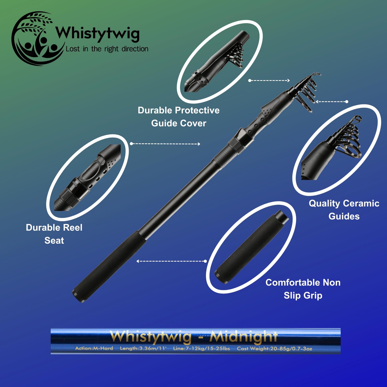 Whistytwig Carbon Fiber Telescopic Fishing Rod – Easy Travel & Storage – Collaps
