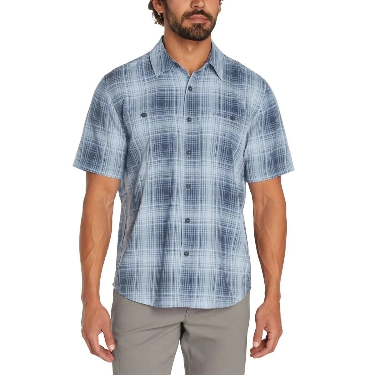 Orvis Men’s S Short Sleeve Tech Shirt Button up Outdoor UPF 30 Blue N0739
