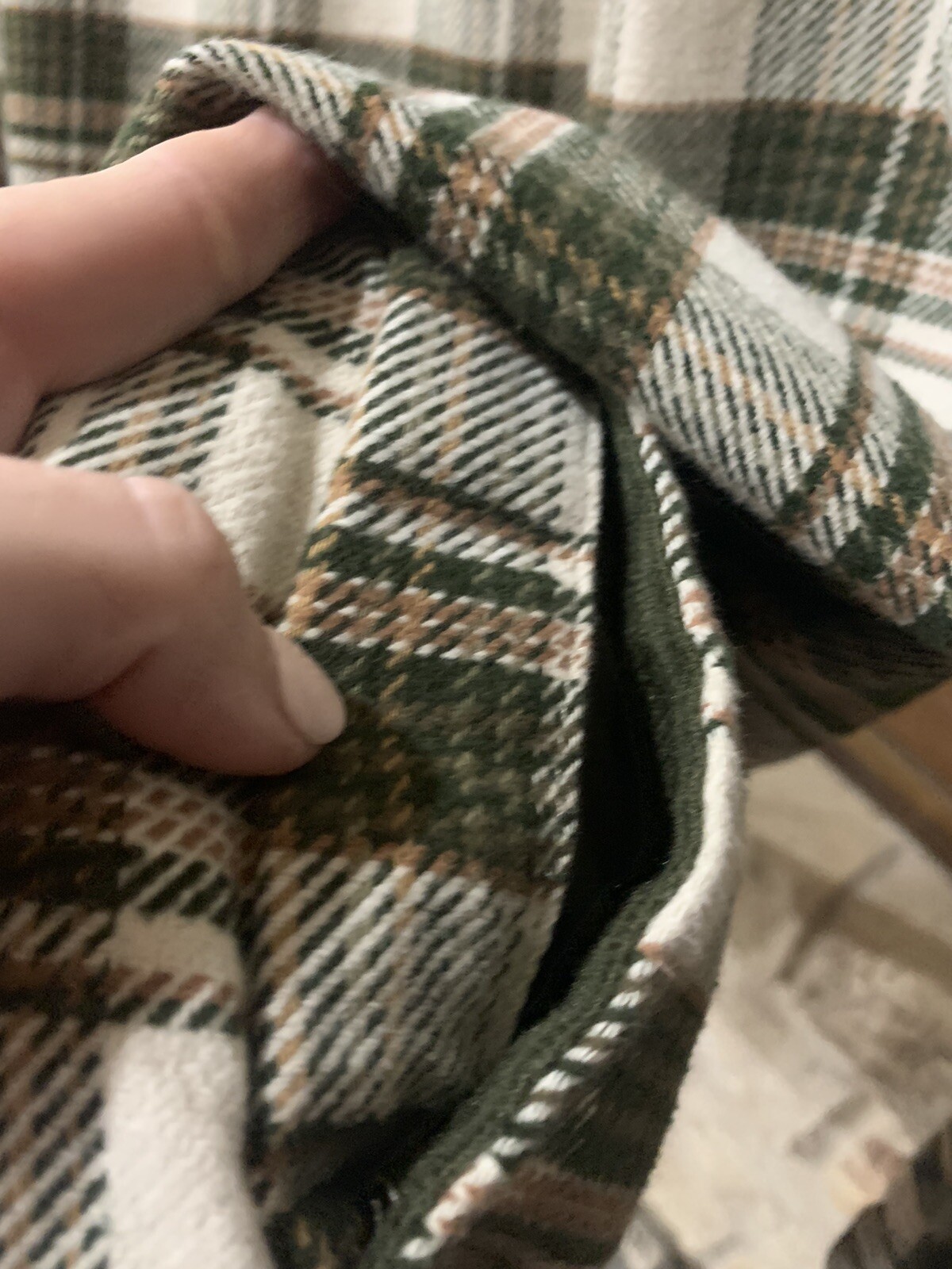 Orvis Men’s Flannel Plaid L/S Shirt Jacket Green & Ivory Side Pockets Size L EUC
