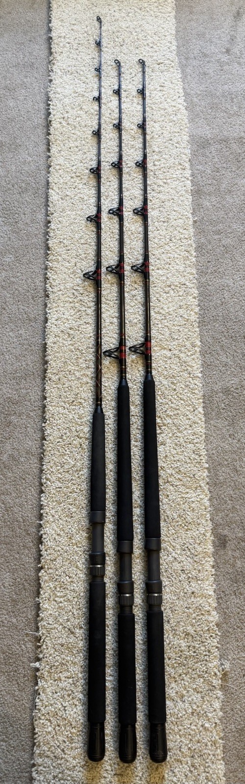 Lot of (3) Kunnan HOT RAIL Conventional Saltwater Fishing Rods, “NICE”… L@@K!!!