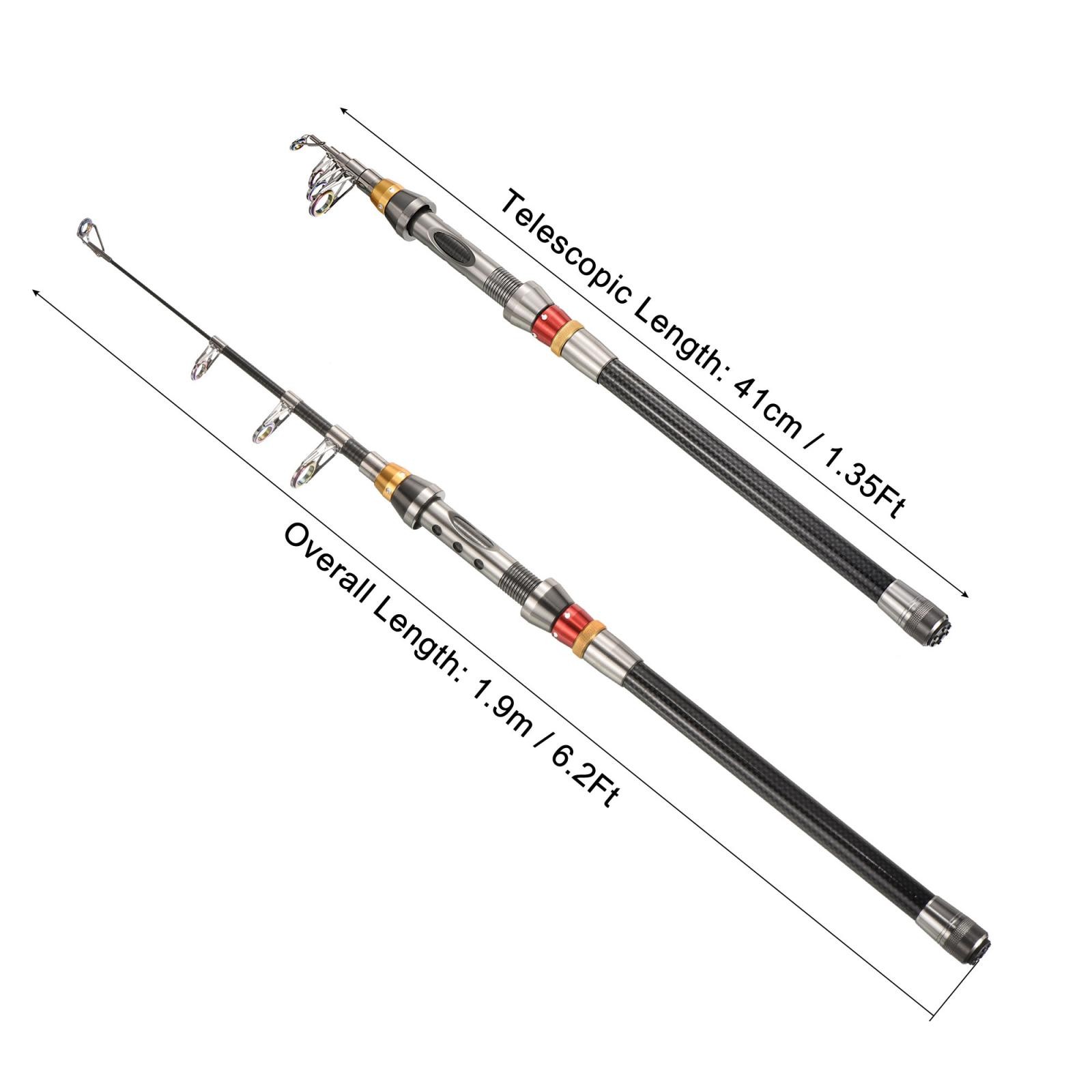 1.8m/5.9ft Fishing Rod Telescopic 41cm, Carbon for Freshwater Fishing Black