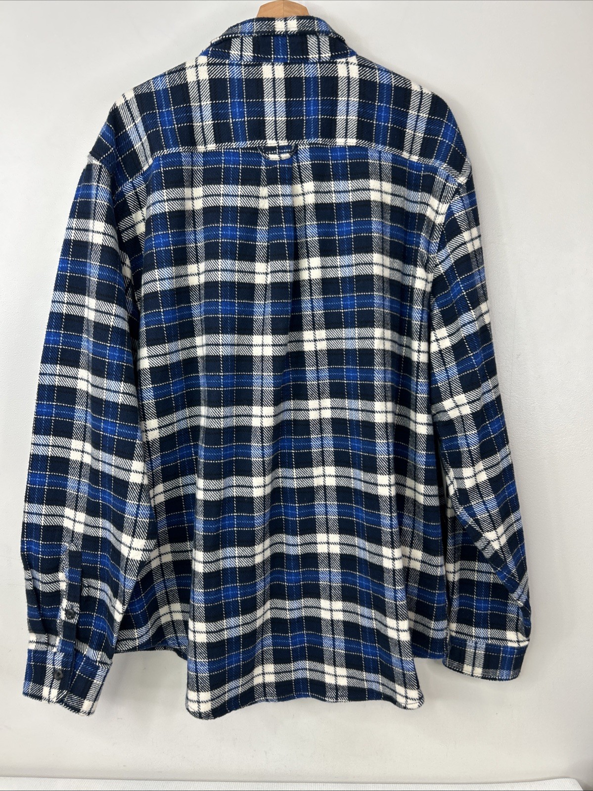 Orvis Mens XXL Blue White Plaid Flannel Pockets Heavyweight Outdoor Shirt Jacket