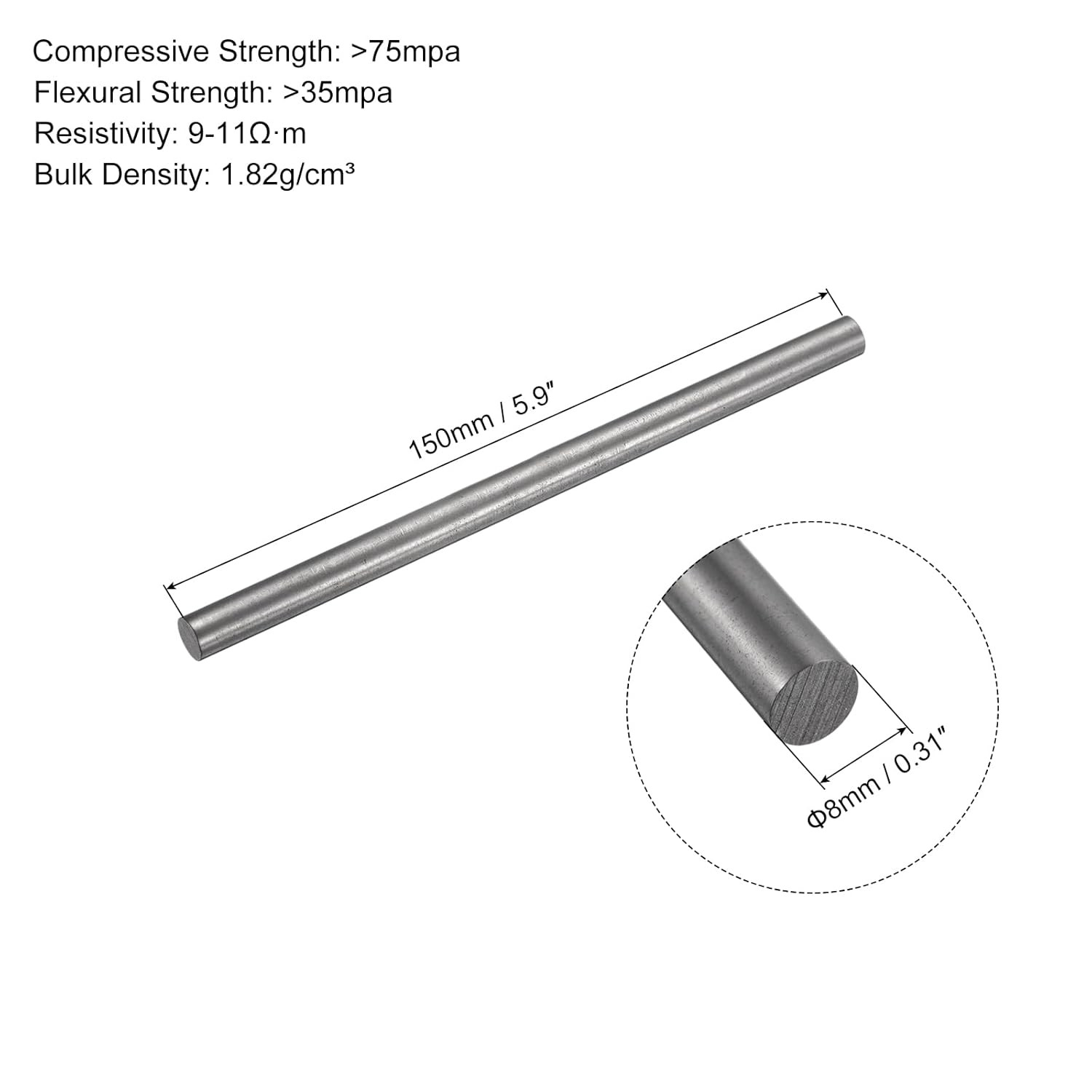 Graphite Rod Graphite Stirring Rod Cylinder Stick Carbon Rod 150x8mm Black for E
