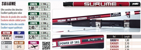 YUKI SURUME Boat Fishing Rod Power Eging Rod Sea 5 Kg 1.80m 2.10m 2.40m