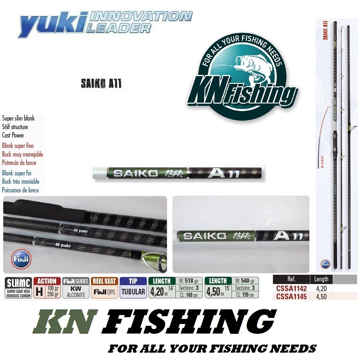 YUKI SAIKO A11 Surfcasting Fishing Rod 4.50m 100-250gr Sea Fishing Sea Bass