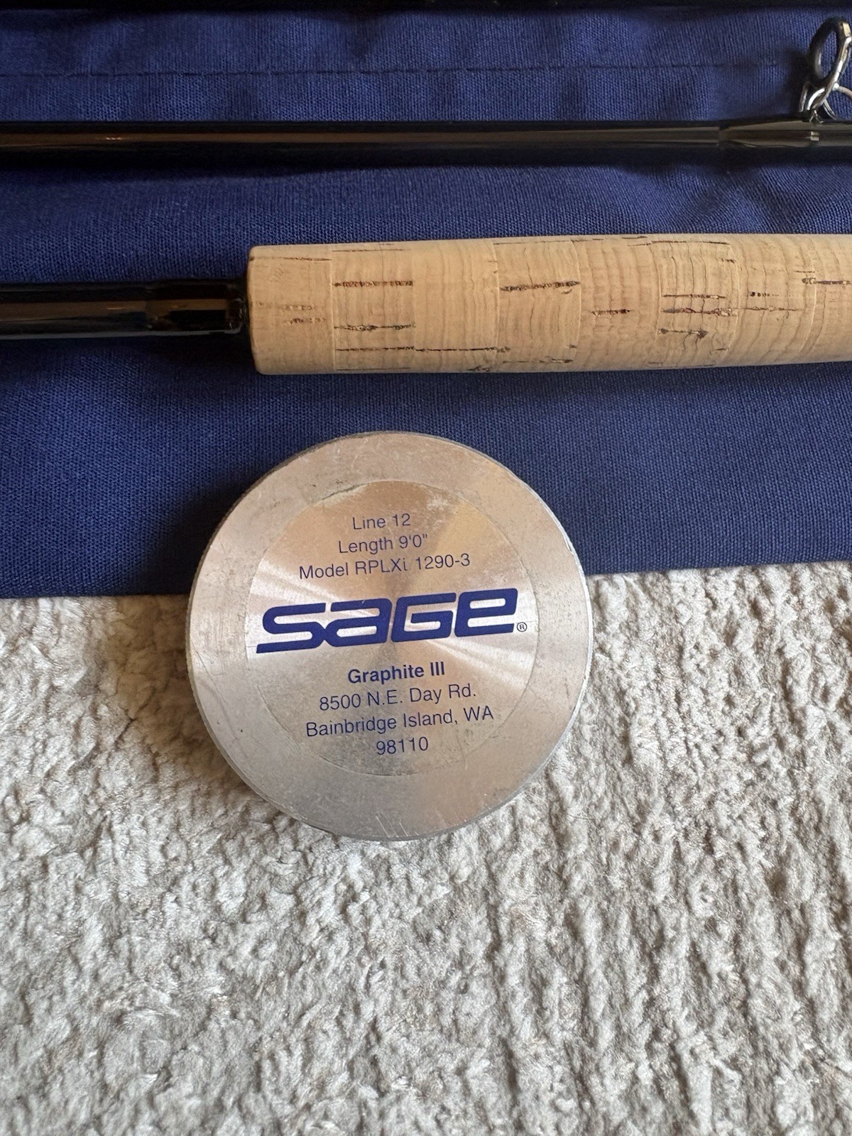 Sage RPLXi 1290-3 Graphite III Fly Rod 9’ 12wt 3pc w Tube Sock USA