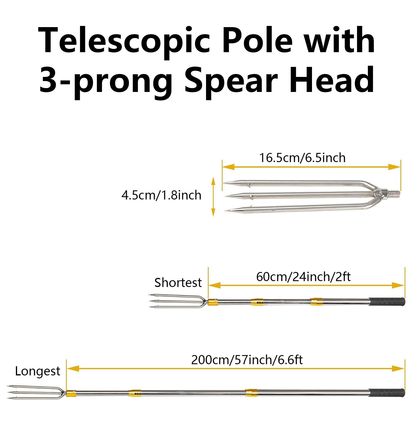 Fish Gaff 6.2ft Telescopic Rods with 1 to 3Teeth,Sea and Ice Fishing Spear,St…
