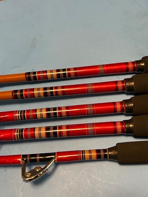 MATCHING SET OF 5 RARE CUSTOM BUILT CALSTAR FISHING RODS BY YO’S CUSTOM RODS