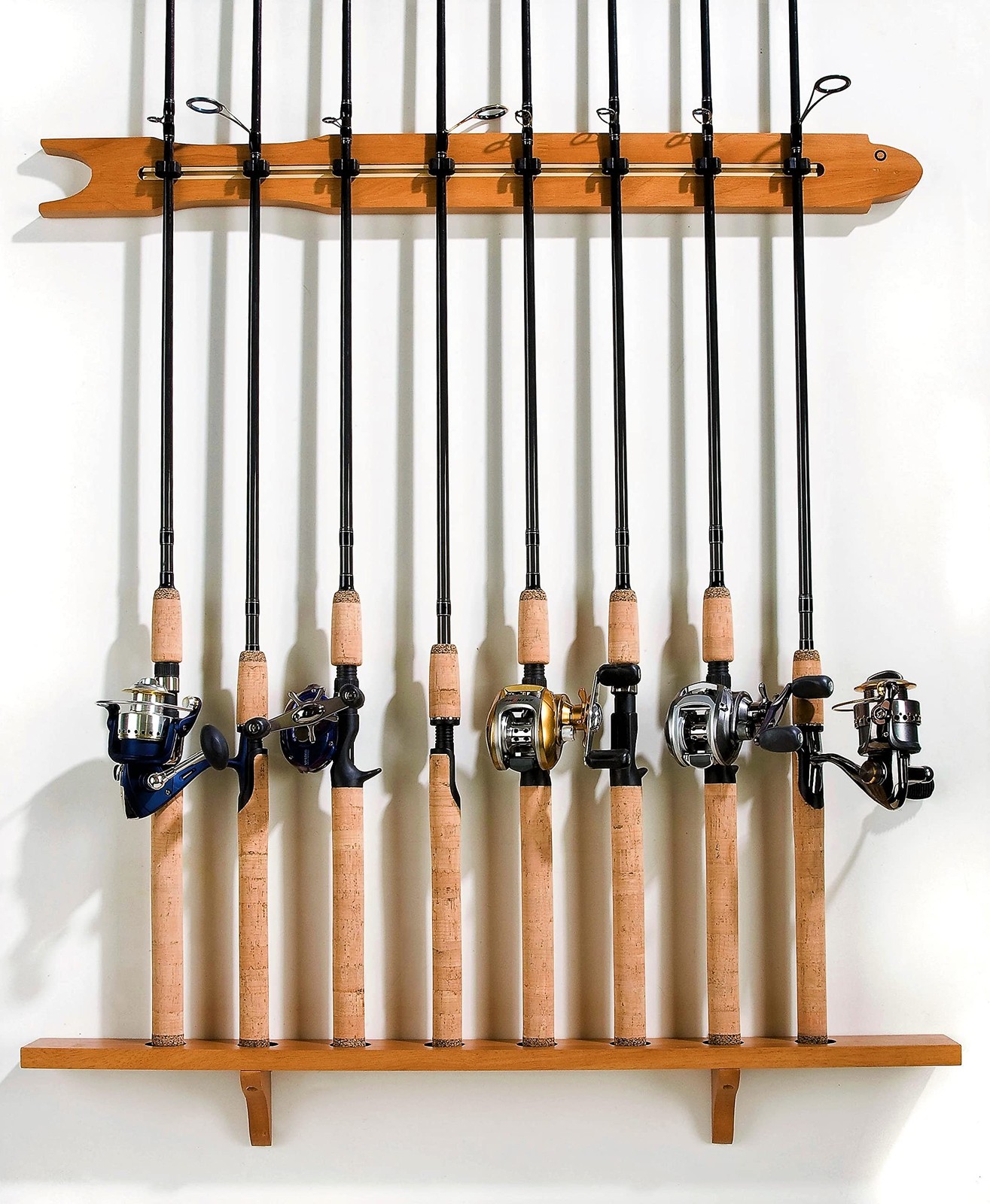 Old Cedar Outfitters Modular Wall Rack for Fishing Rod 8 Capacity, Pine