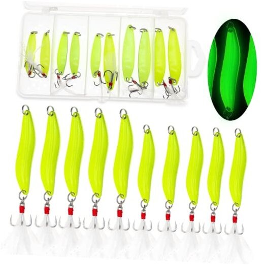 Fishing Lures,Fishing Spoons, Colorful Casting Fishing Spinner 10pcs Glow Color