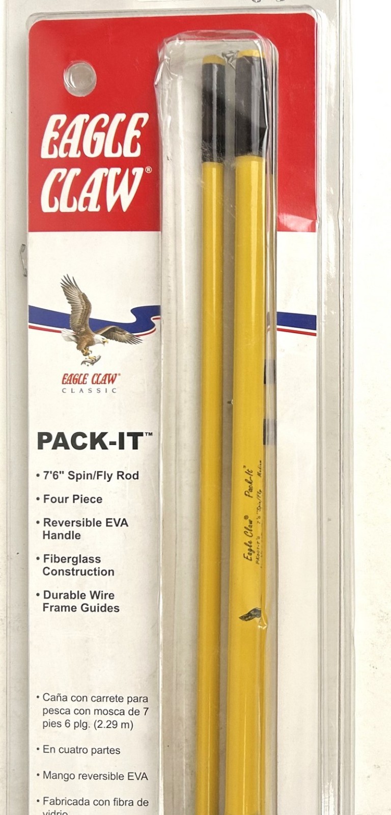 Eagle Claw Pack-It 7’6″ Spin/Fly Fishing Rod 4-Piece